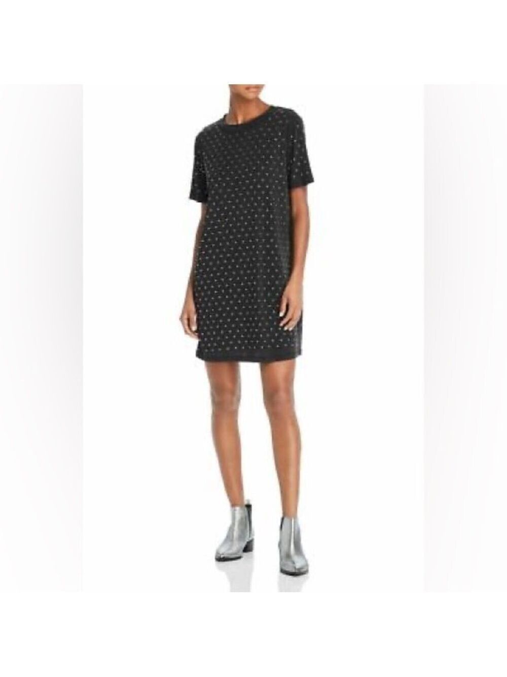 Splendid Women's Black Silver Studded Short Sleeve T-Shirt Dress Size M
